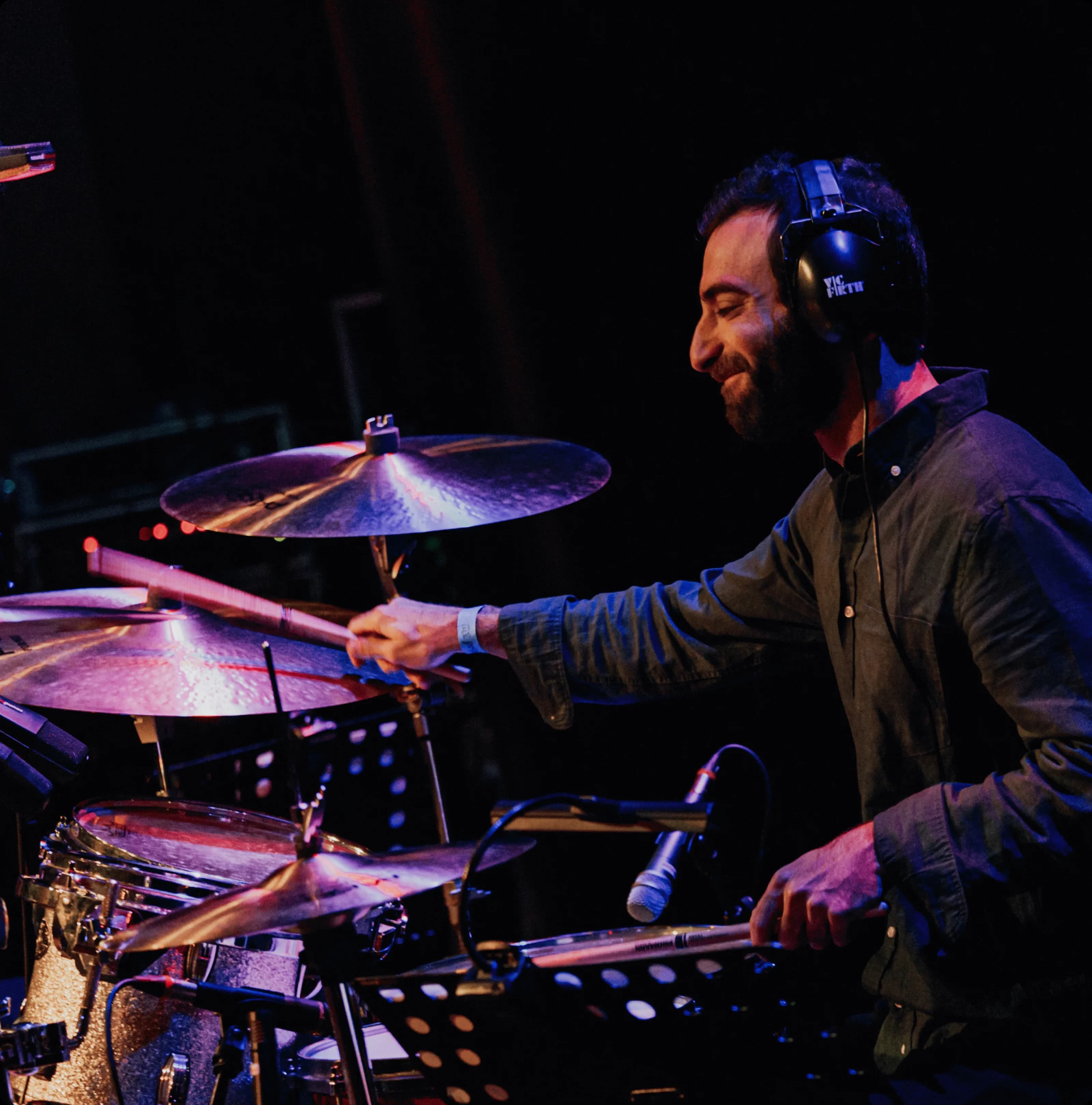 The Shuk drummer performing live at a holiday concert
